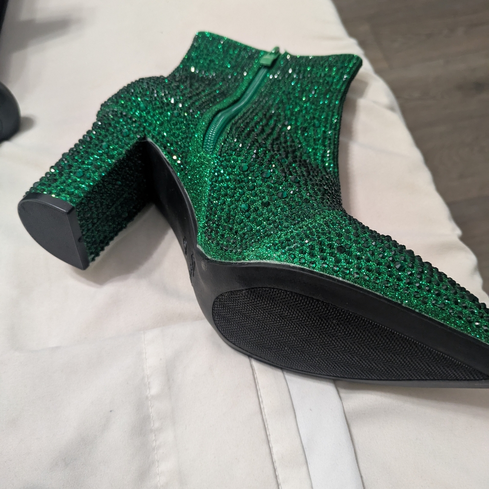 Forever 21 Emerald Green Rhinestone Heeled Ankle Boots - Picture 2 of 3